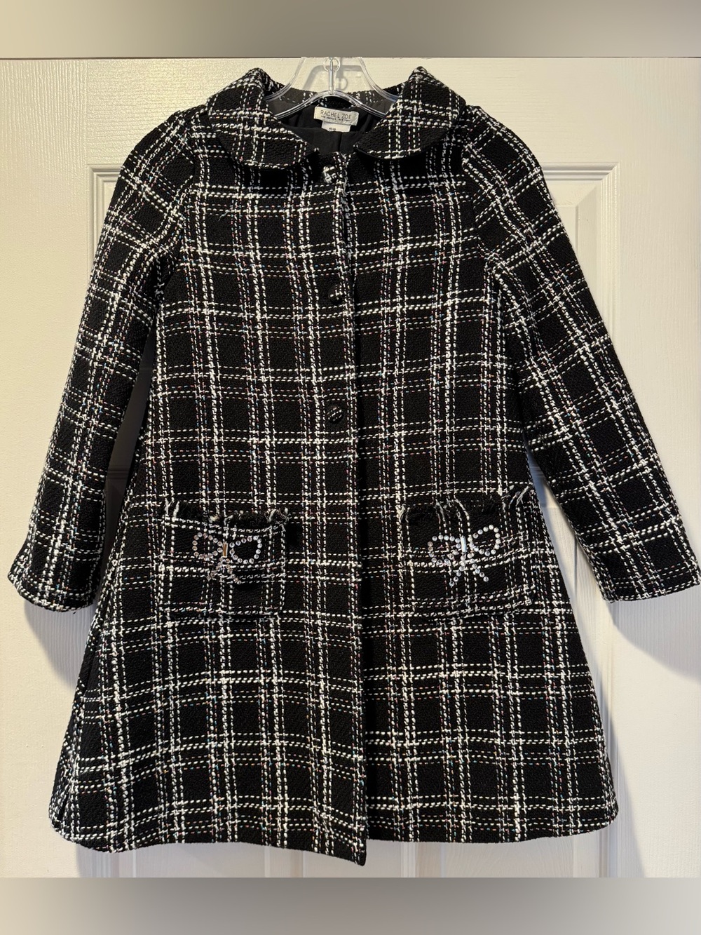 Rachel Zoe Black & White Plaid Girls Two Piece Pea Coat & Shift Dress